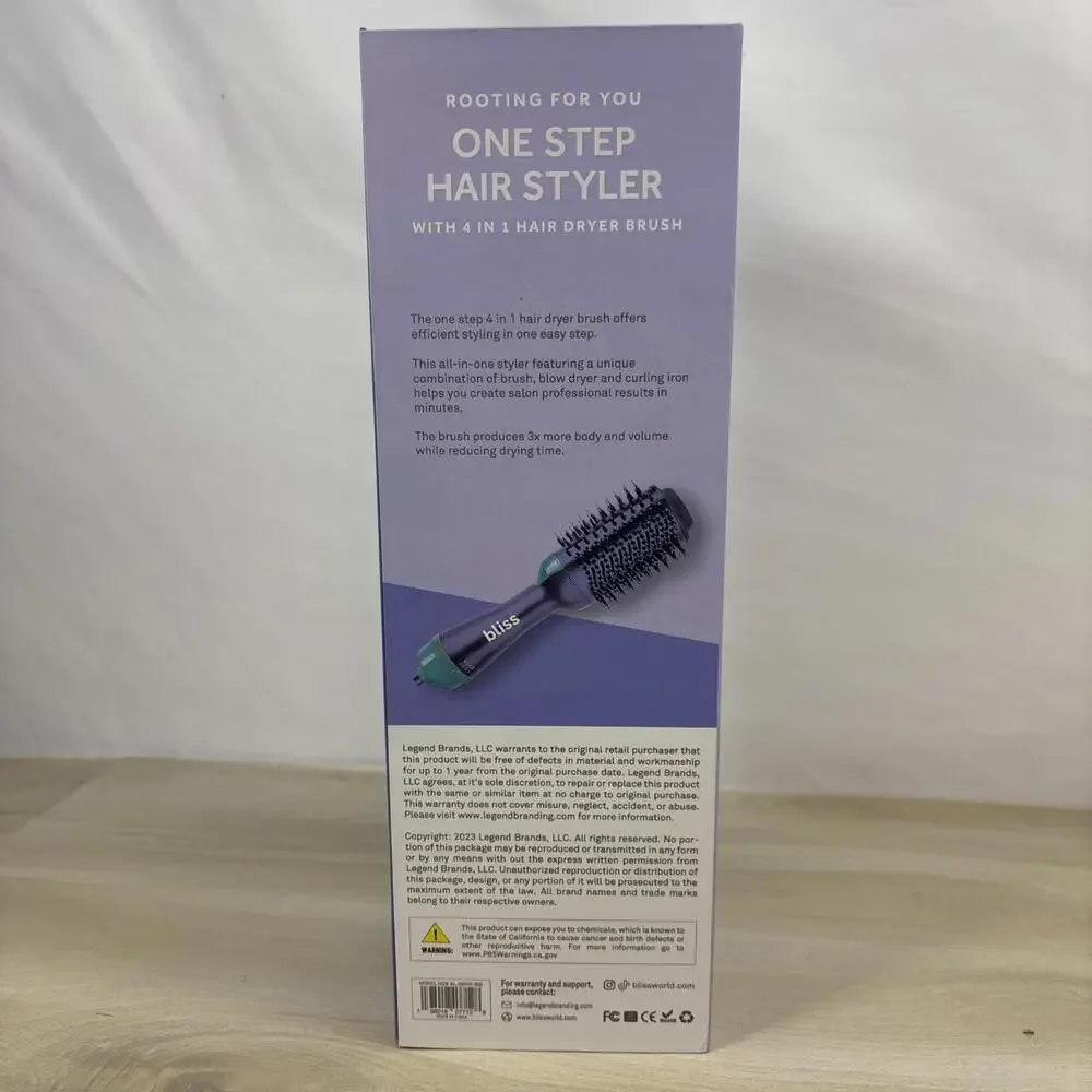 BLISS ONE STEP HAIR STYLER 4 IN 1 HAIR DRYER BRUSH PURPLE NEW - Picture 3 of 8